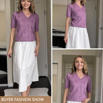 Nadorine Short Sleeve Sweaters Soft Casual V Neck Pullover Tops