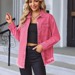 Nadorine Jean Jackets Ripped Stretchy Denim Jean Jacket