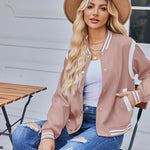 Nadorine Women's Bomber Jacket Casual Striped Button Down Coat