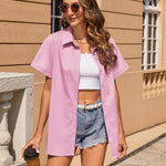 Nadorine Women's Cotton Button Down Shirts Short Sleeve Casual Shirts