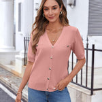 Nadorine Short Sleeve Cardigan Button Down Ribbed Knit Sweater Tops