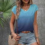Nadorine V Neck Eyelet T Shirts Cap Sleeve Tops