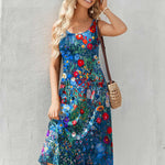 Nadorine Floral Beach Sundress Casual A-Line Midi Tank Dresses