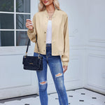 Nadorine Women's Bomber Jacket Casual Striped Button Down Coat