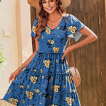 Nadorine Summer Tiered Mini Dress with Pockets Ruffle Sleeve Dress