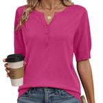 Nadorine Casual V Neck Short Sleeve Knit Sweater (US Only)