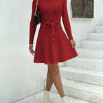 Nadorine Women's Casual Dress Tie Waist Fall Ribbed Dress