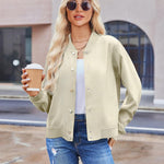 Nadorine Women's Bomber Jacket Casual Striped Button Down Coat