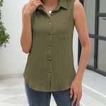 Nadorine Sleeveless Button Down Shirts V Neck Solid Tank Tops