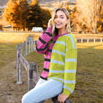 Nadorine Striped Oversized Sweater Color Block Loose Pullover Top