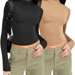 Nadorine Women Turtleneck Casual Long Sleeve Shirts Tight T-Shirts