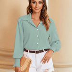 Nadorine Women's Button Down Shirts Loose Fit Striped Printed Lantern Blouses
