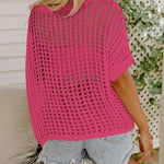 Nadorine Short Sleeve Crochet Sweater Tops