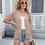 Nadorine Short Sleeve Crochet Cardigan Button up Bolero Shrug Sweater