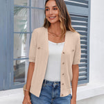 Nadorine Short Sleeve Cardigan Button Down Ribbed Knit Sweater Tops