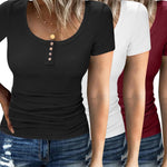 Nadorine 3 Pack Women Tops Ribbed Square Neck T Shirts