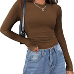 Nadorine Langarmshirt Damen Rundhals Basic T-Shirt