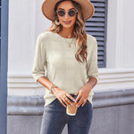 Nadorine Loose Short Sleeve Tunic Tops Crochet Knit Pullover Sweater