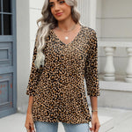 Nadorine 3/4 Length Sleeve Womens Tops Casual V Neck Shirts Soft Basic Tees Business Work Blouses