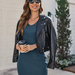 Women's Ribbed Knit Bodycon Dresses V Neck Tank Sleeveless Sexy Club Mini Dress - Nadorine (Us Only)