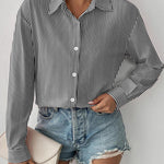Nadorine Button Down Shirts Loose Fit Striped Long Sleeve Fall Blouse