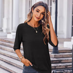 Nadorine Loose Short Sleeve Tunic Tops Crochet Knit Pullover Sweater