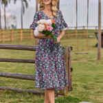 Nadorine Damen Elegant V-Ausschnitt Kleider A Linie Kurzarm Freizeitkleid (DE Only)