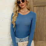 Nadorine Women's Long Sleeve Basic Slim Fit Tops Ribbed Knit T-Shirt