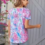 Nadorine Women Tunic Tops Dressy Casual Short Sleeve Floral Shirts