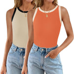 Nadorine 2 Pack Tank Tops Sleeveless Ribbed Shirts