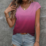 Nadorine V Neck Eyelet T Shirts Cap Sleeve Tops