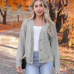Nadorine Women's Short Cardigan Knitted V-Neck with Buttons