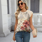Nadorine Women's Lace Cap Sleeve Tops Pleated Tank Tops