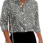 Nadorine Cotton Button Down Shirts Long Sleeve V Neck Tops