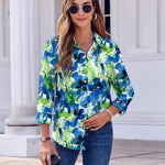 Nadorine Button Down Shirts Dressy Floral Printed Blouse
