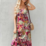 Nadorine Floral Beach Sundress Casual A-Line Midi Tank Dresses