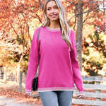 Nadorine Crewneck Pullover Long Sleeve Knit Side Slit Sweater