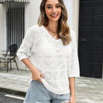 Nadorine Women's Crochet Off The Shoulder Hollow Out Knit Tops