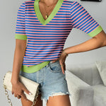 Nadorine Short Sleeve Sweaters Soft Casual V Neck Pullover Tops