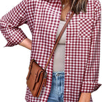 Nadorine Long Sleeve Plaid Shirt for Women Flannel Button Down Shirts