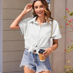 Nadorine Women's Cotton Button Down Shirts Short Sleeve Casual Shirts