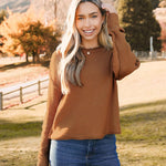 Nadorine Women's Crew Neck Cropped Sweater Long Sleeve Knit Tops