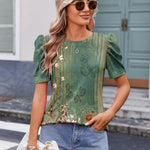 Nadorine Blouse Dressy Casual Puff Short Sleeve Boho Tops