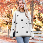 Nadorine Crewneck Pullover Long Sleeve Knit Side Slit Sweater