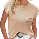 Nadorine Sleeveless Cape Sleeve Knit Ribbed Tank Tops