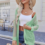 Nadorine Women 2024 Lightweight Crochet Cardigan Long Sleeve Open Front Knit Sweater Summer Kimono Cover Up with Pockets