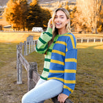 Nadorine Striped Oversized Sweater Color Block Loose Pullover Top