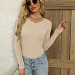 Nadorine Women's Long Sleeve Basic Slim Fit Tops Ribbed Knit T-Shirt