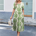 Nadorine Midi Floral Flutter Short Sleeve Casual Dresses with Pockets