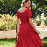 Zeagoo Womens Casual Dress Square Neck Puff Sleeve Boho Dress